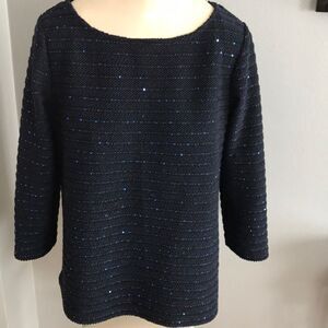 Banana Republic navy sequin stripe stretch top, S
